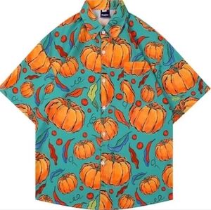 Teal Orange Pumpkin Print Shirt